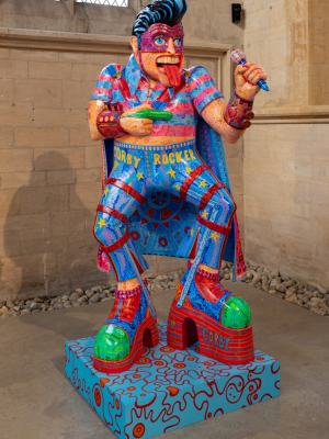 Front view of a large brightly coloured sculpture